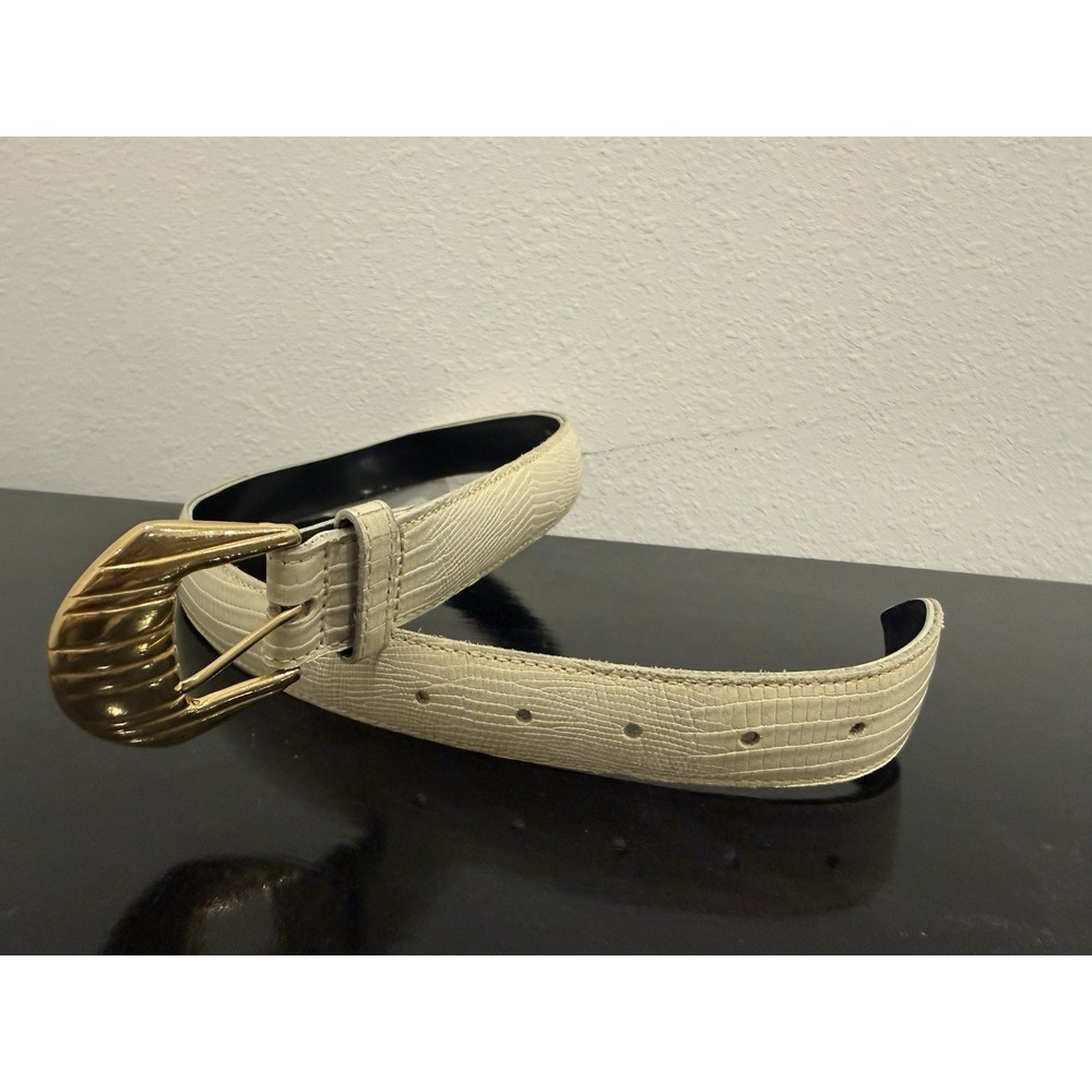 Vintage Jos A Bank Men's Croc Embossed Ivory Leather Dress Belt Medium
